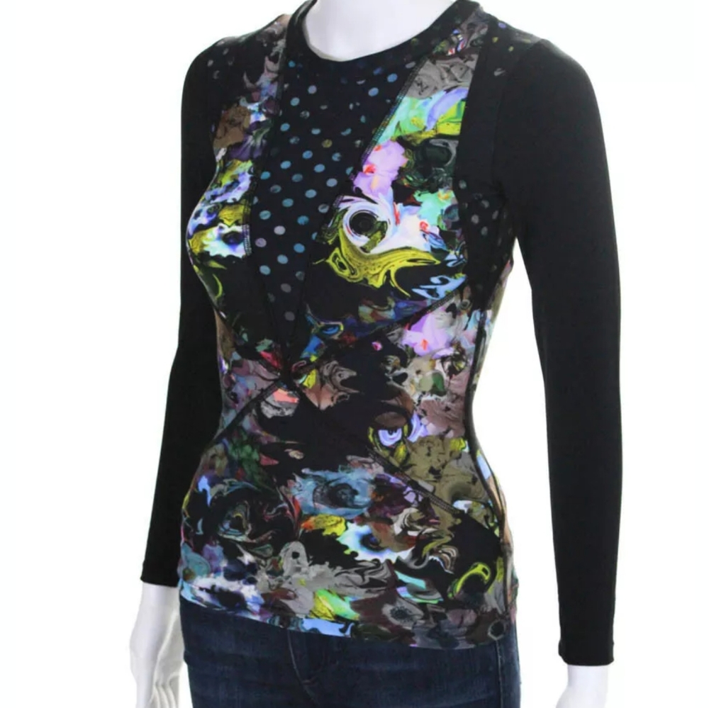 CYNTHIA ROWLEY BLACK LONG SLEEVE ABSTRACT PRINT